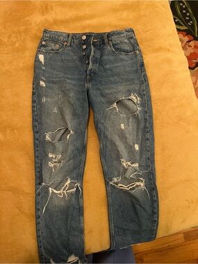 H&M Blue Denim Jacket with Gold Stitching